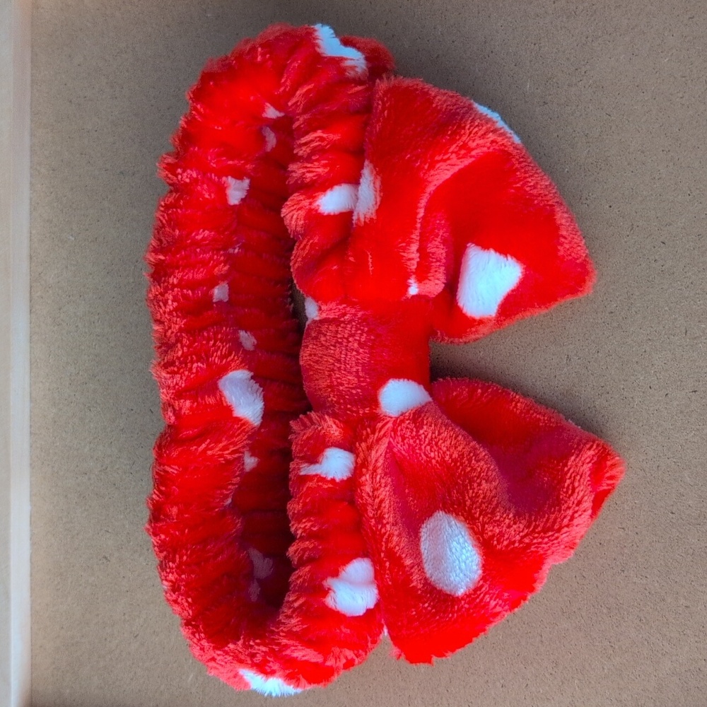 Plush Red and White Polka Dot Spa Headband